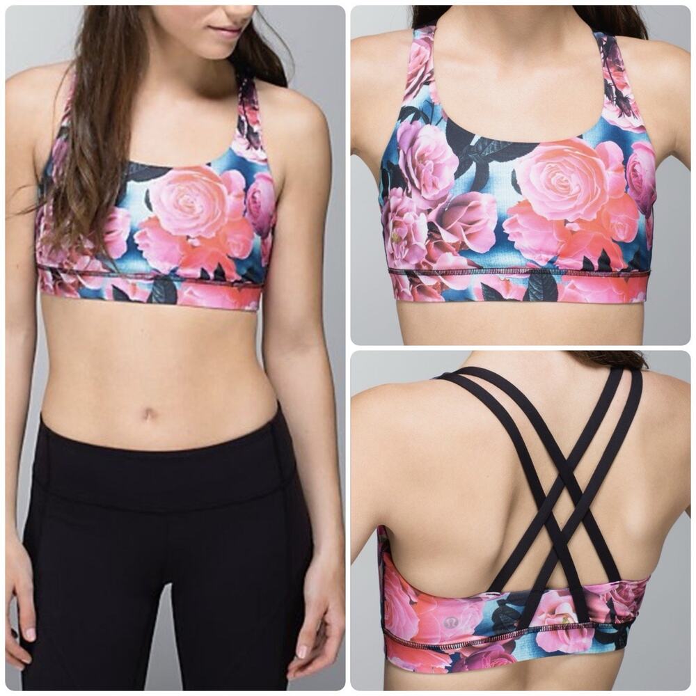 Lululemon Energy Bra Secret Garden Floral Strappy Sports Bra Yoga Pilates Size 6
